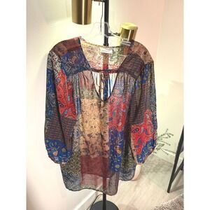Avenue tunic plus size 26W bohemian sheer summer cooling bow accent daywear EUC